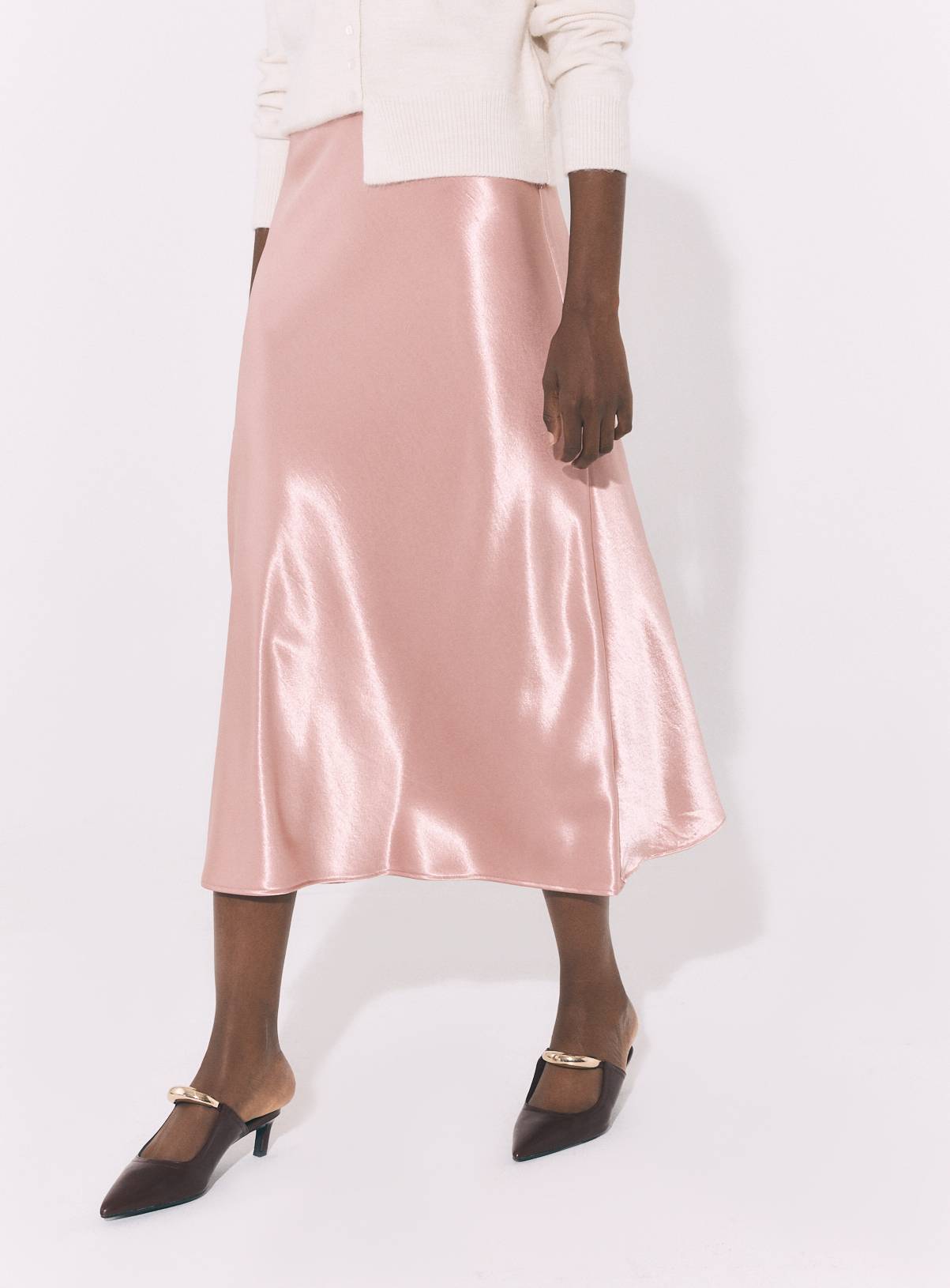 Pink Heavy Satin Midi Slip Skirt 18 - Image 1